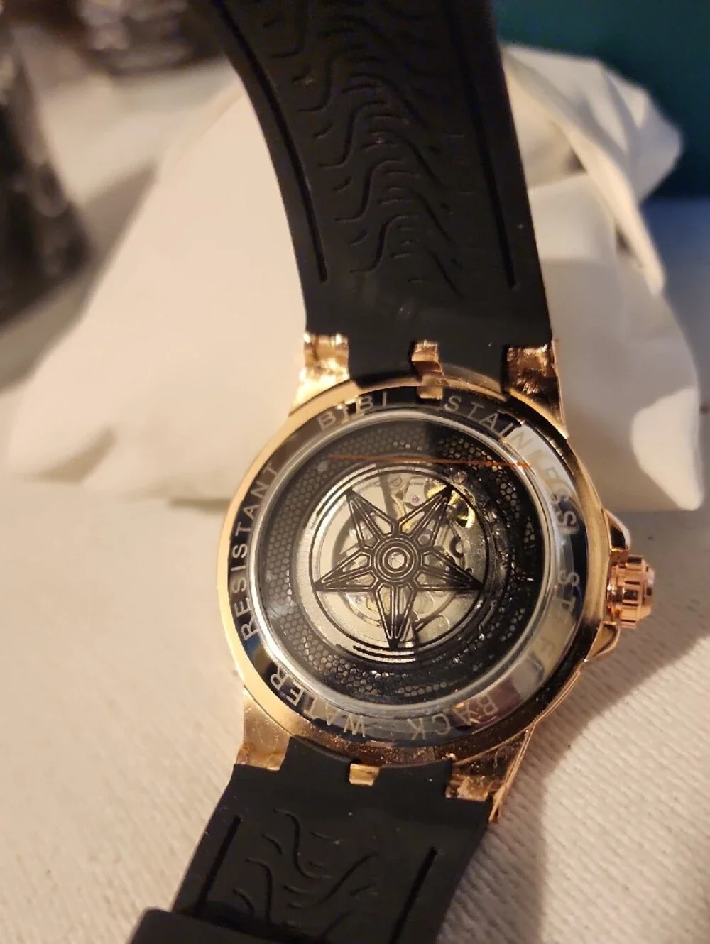 BiBi Rose Gold Case Watch with Black Strap